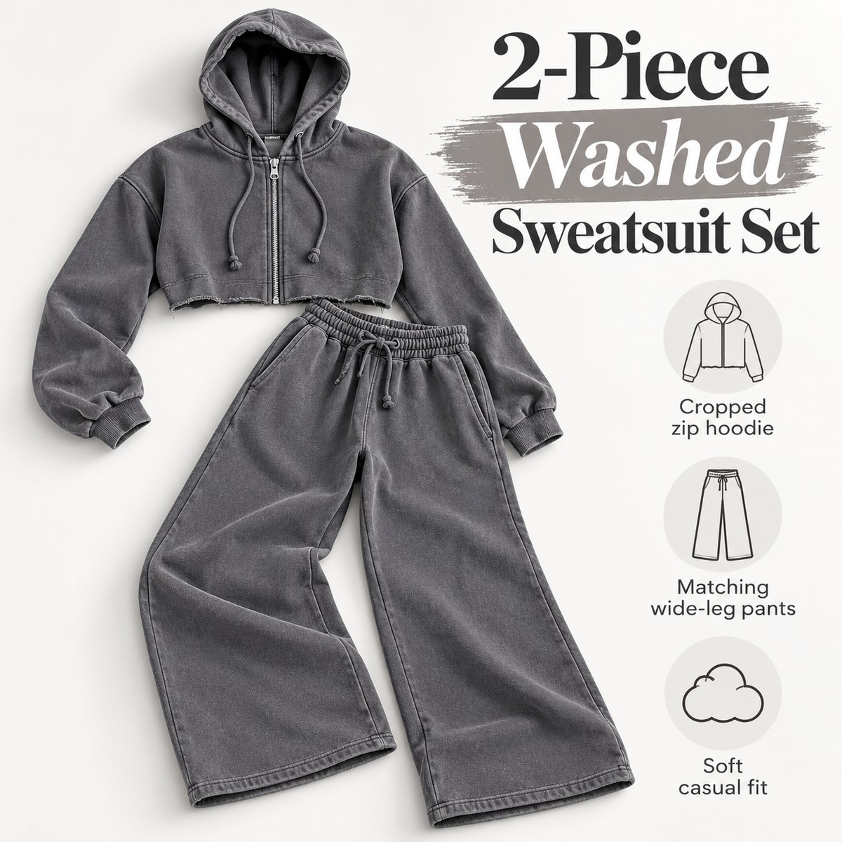 2-Piece Washed Sweatsuit Set