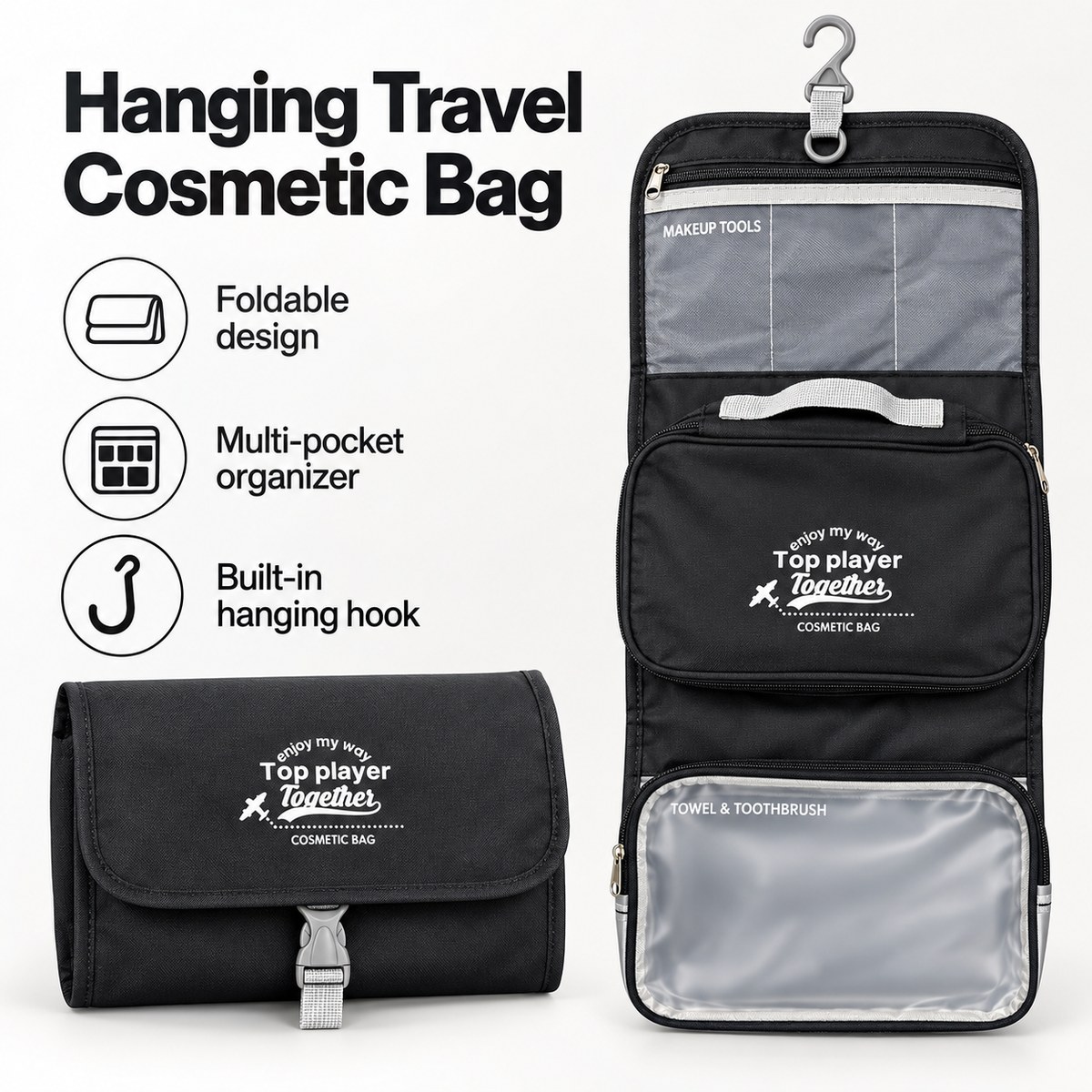 Black Hanging Travel Cosmetic Bag