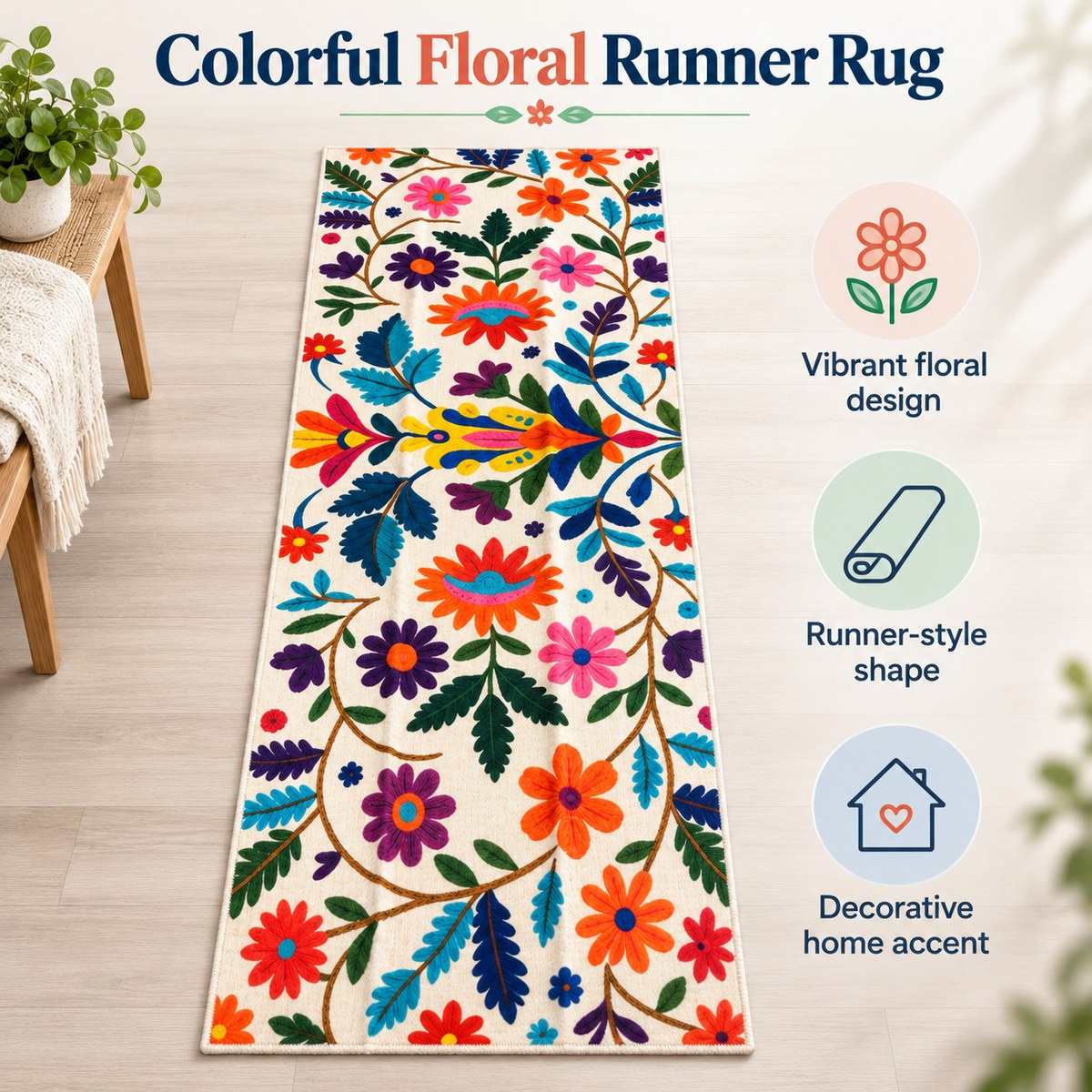 Colorful Floral Runner Rug